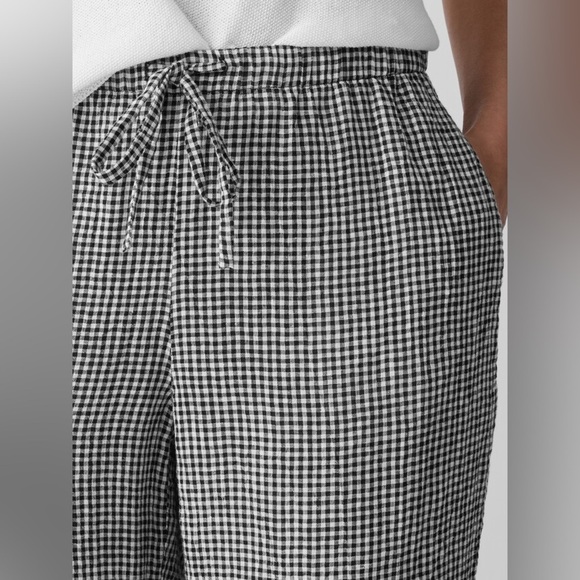 Eileen Fisher Puckered Organic Linen Tapered Pant Gingham Plaid Size Small NEW - Picture 2 of 9